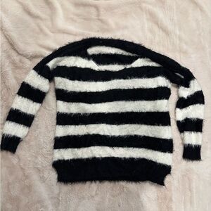 Black and White Striped Fluffy Sweater